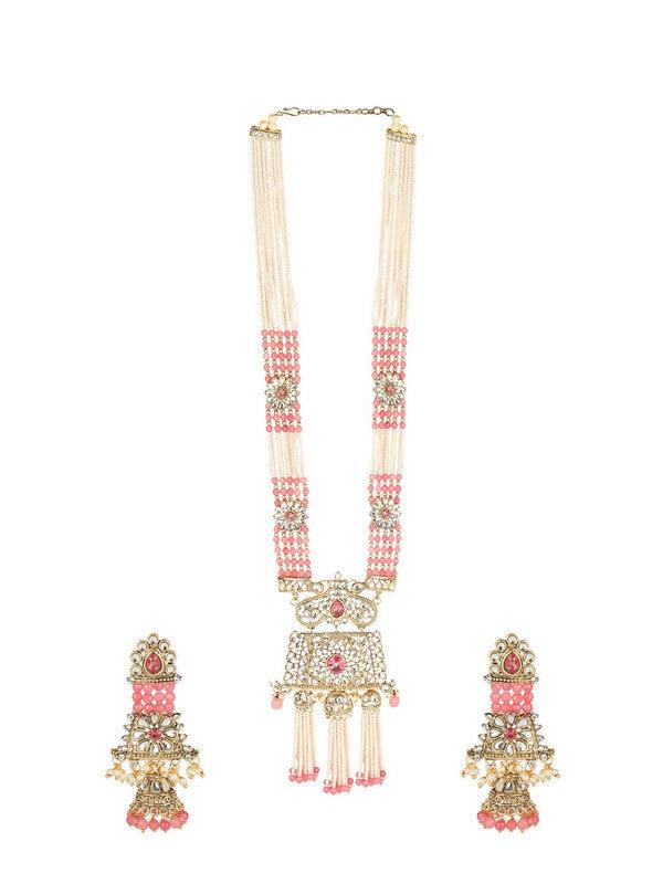 Pink Pearl Ethnic Indian Jewellery With Mang Tika & Earring Set For Girls Women - Libasaa