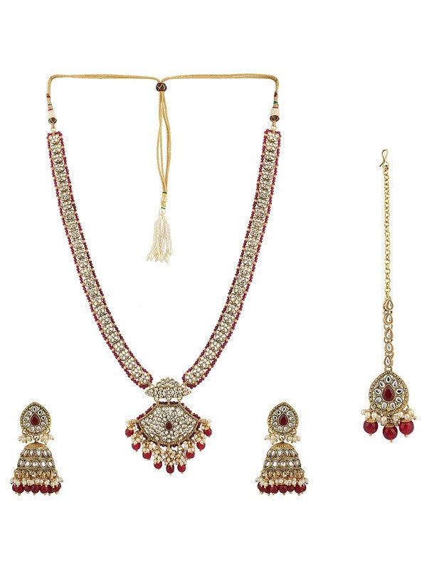 Red Gold Bharatanatyam Kuchipudi Indian Jewellery With Mang Tika Earring For Girls Women Bride - Libasaa