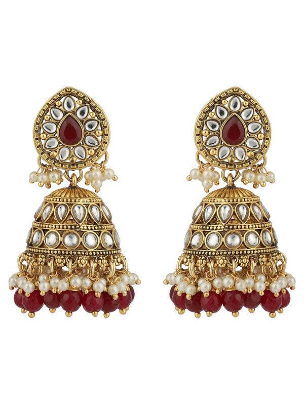 Red Gold Bharatanatyam Kuchipudi Indian Jewellery With Mang Tika Earring For Girls Women Bride - Libasaa