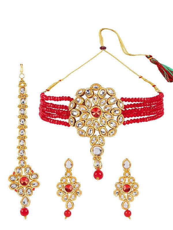 Gold-Toned & White Gold-Plated Pearl Beaded Jewellery Set - Libasaa