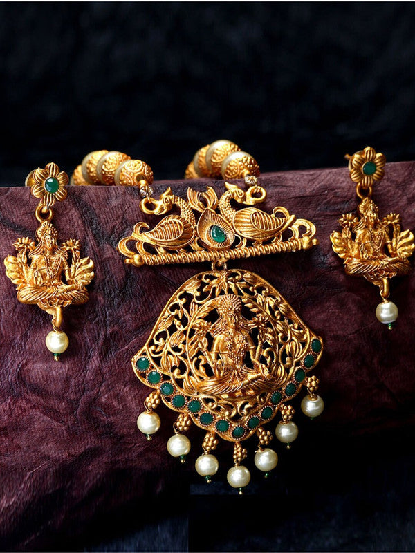 Antique Peacock and Maa Luxmi Temple Style Traditional Earring Jewellery Set - Libasaa