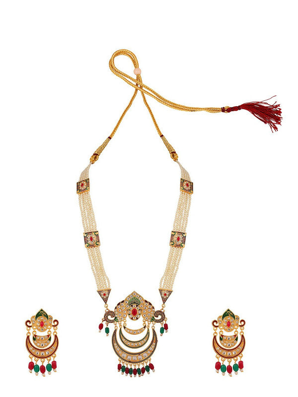 Moon shape Gold-Plated White peral -Studded Beaded Jewellery Set - Libasaa