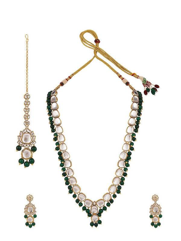 Indian Kundan Bead Drop Long Necklace Kundan-Studded Pearl Beaded Jewellery Set - Libasaa