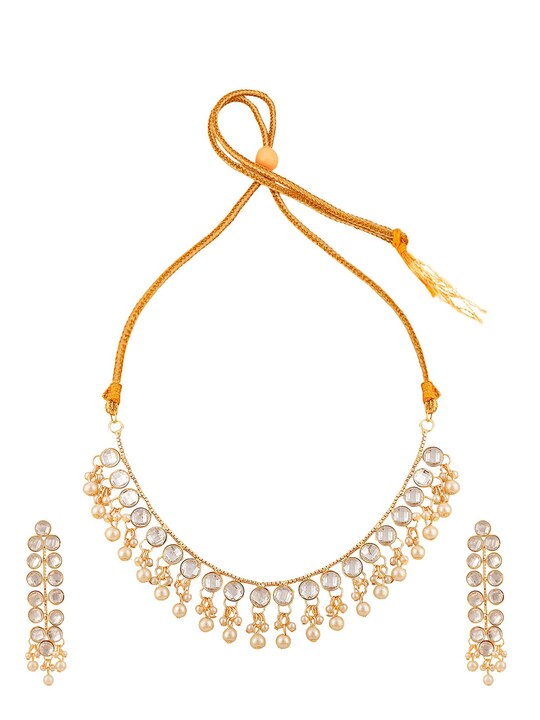 Drop of Dew Gold-Plated Kundan-Studded & Beaded Jewellery Set - Libasaa