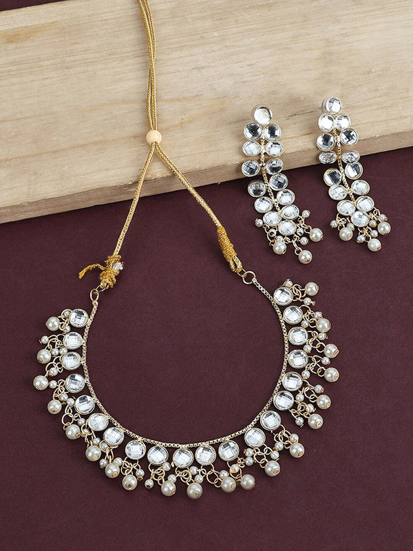 Drop of Dew Gold-Plated Kundan-Studded & Beaded Jewellery Set - Libasaa