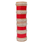 Red Designer White Kundan & Golden Stone Bridal Dulhan Chuda Fashion Punjabi Choora Chura Set