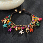 Bohemian Starfish Charms Beaded Bracelet Cum Anklet pair, Christmas gift for wife, Indian anklet, Anklets for women, tribal anklet