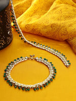 Traditional Gold Plated Kundan & Pearls/Beads Adjustable Pair Of Bridal Anklets Indian Payal, Bollywood Jewelry, Set for Women and Girls