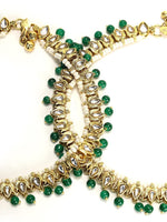 Traditional Gold Plated Kundan & Pearls/Beads Adjustable Pair Of Bridal Anklets Indian Payal, Bollywood Jewelry, Set for Women and Girls