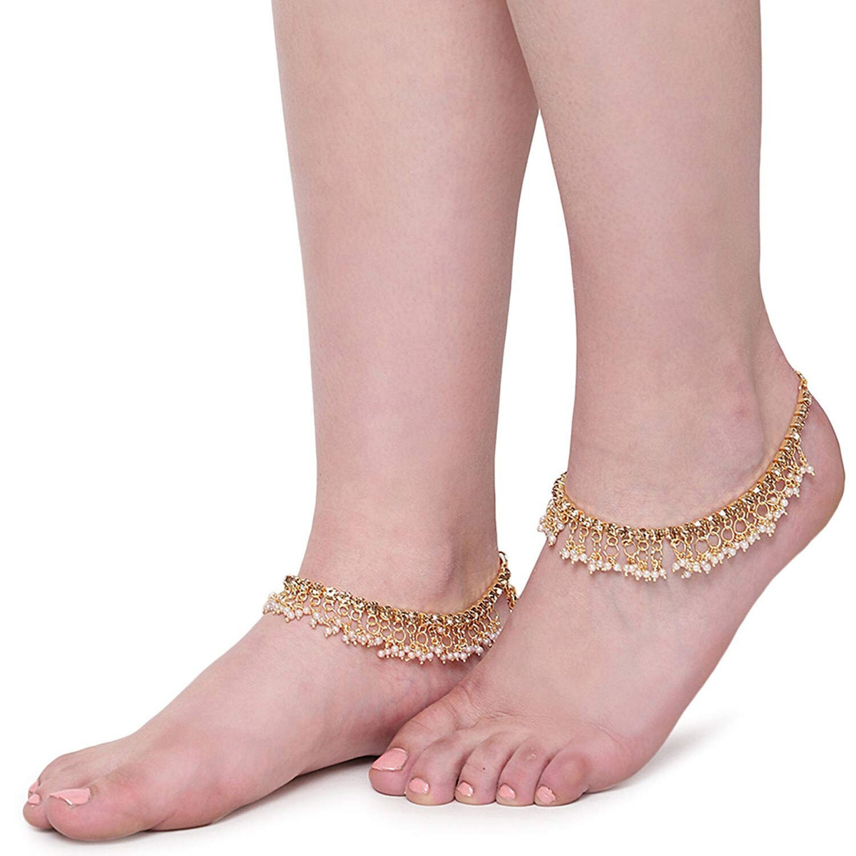 Antique Traditional Pearl Stone Fancy Gold Plated Payal/Anklet/Pajeb/Payjeb/Painjan/Ghungroo/Anklet Bracelet for Women