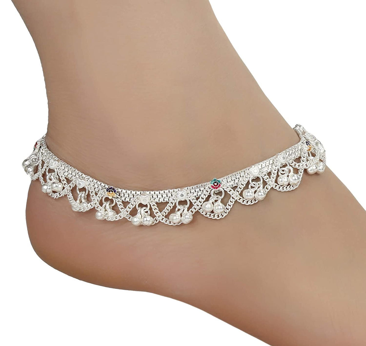 Traditional Metal Silver Plated Payal Anklet Pair, Silver Tribal anklets for women, silver bell anklet, Indian jewelry