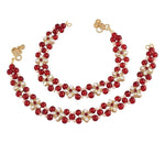 Traditional Gold Plated Kundan & Pearls/Beads Adjustable Pair Of Bridal Anklets Indian Payal, Bollywood Jewelry, Set for Women and Girls