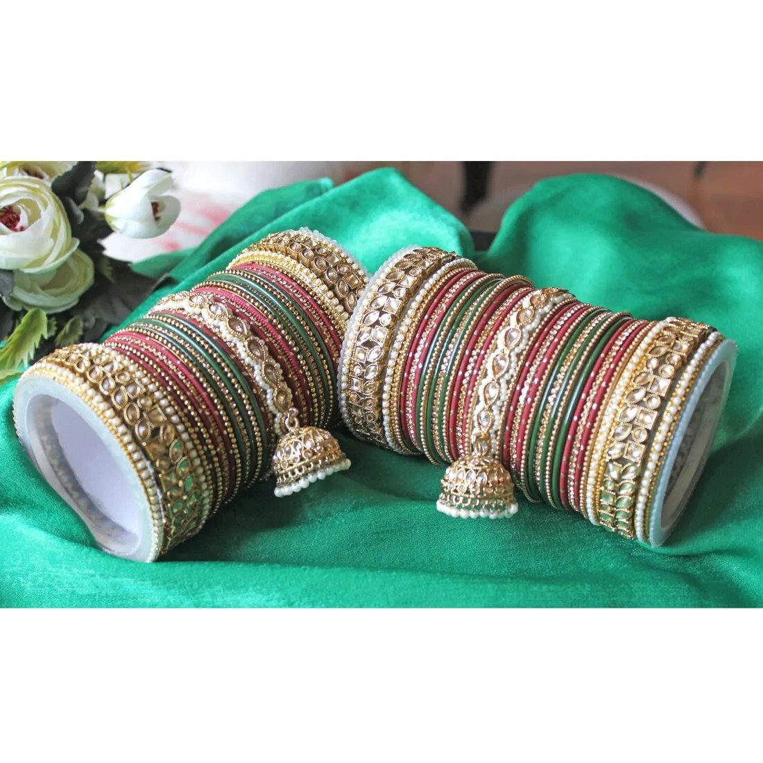Indian Wedding Bangles With Stone Work Wedding Bangles Indian Jewelry with Jhumki Border