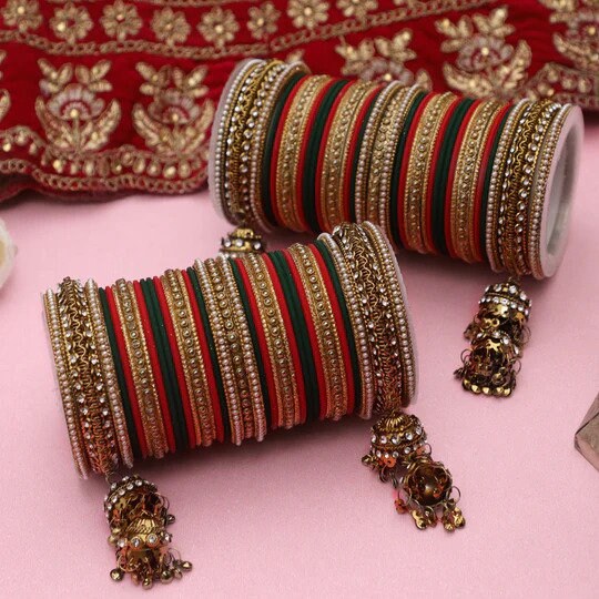 Indian Bangle set, Bridal bangles, Thread Bangles, Traditional Bracelet, Bridal Choora Set Wedding Eid Karwachauth Navratri Bollywood Choora