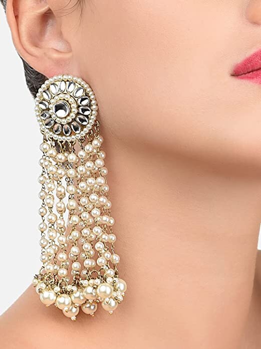 Pearl Earrings Dangle Pearl Earrings Wedding Pearl Earrings Hoop Fringe Earrings Dangle Jhumka / Long Pearl Danglers handcrafted earring