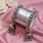 Shinning Ghungroo Bangle Set With Silver Tassel Bangles, Latkan Wedding Bangles for Girls, Lightweight Jewelry Bridal Bangles