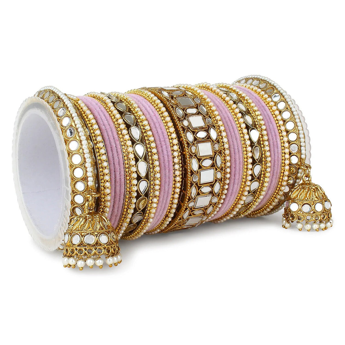 Traditional Mirror Velvet Bangles Set with Jhumki, Wedding Bangles, Traditional wedding jewelry, Brass Metal Mirror Bridal Bangles Set