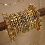 Gold Ranisa Bangle Set with Kundan pearl kada, Bridal bangles, Bridal Choora Set Wedding Eid Karwachauth Navratri Bollywood Choora