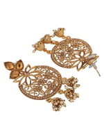 Chandbali, Red Golden Cubic Zirconia 3 Jhumki Chandbali Earring, indian jewellery, zircon, bollywood style, wedding jewellery, Kundan