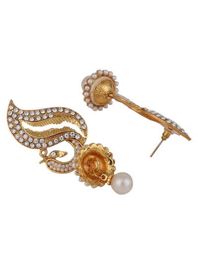 Meenakari Jhumka Earring. Peacock shape. Bohemian pearl earrings for women. Pearl drop earring. Brass gold plated earrings.