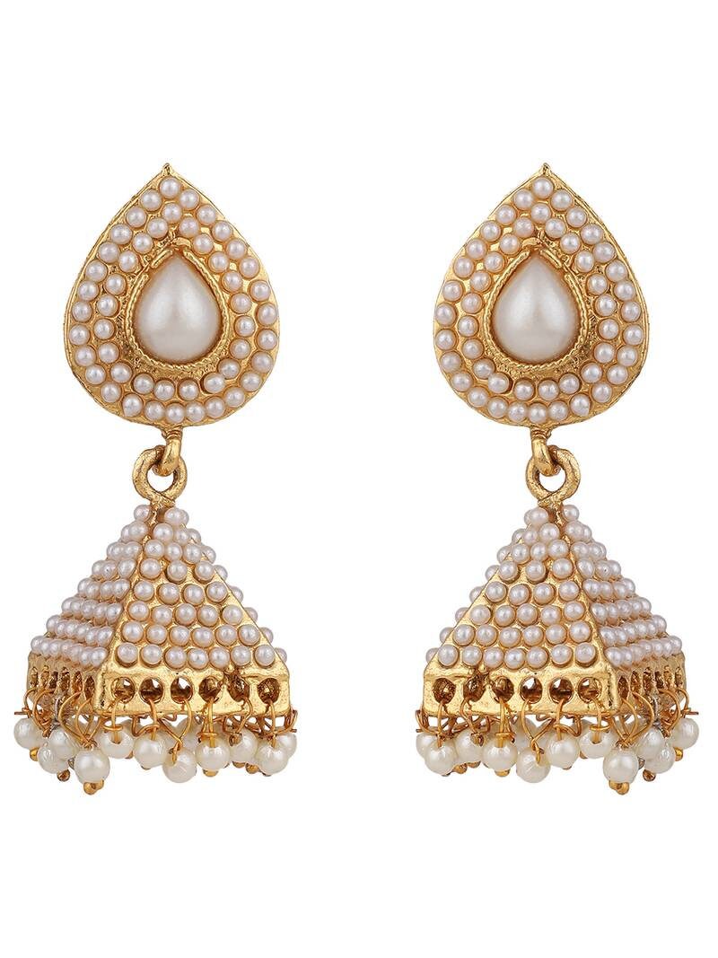 Jhumka earrings pearl Off White color Indian Pakistani ethnic jewelry jewellery danglers
