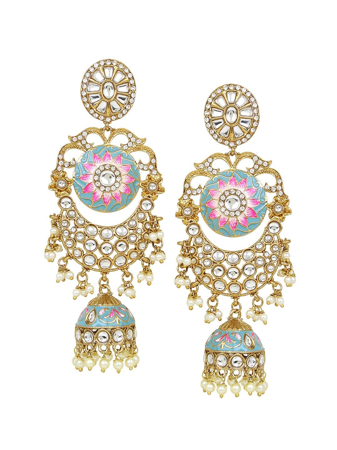 Meenakari Long Bridal Drop Earrings, Long Dangle Earrings, Pearl Stones cluster Dangle Indian Earring, bridal jewelry, Pakistani Jewelry