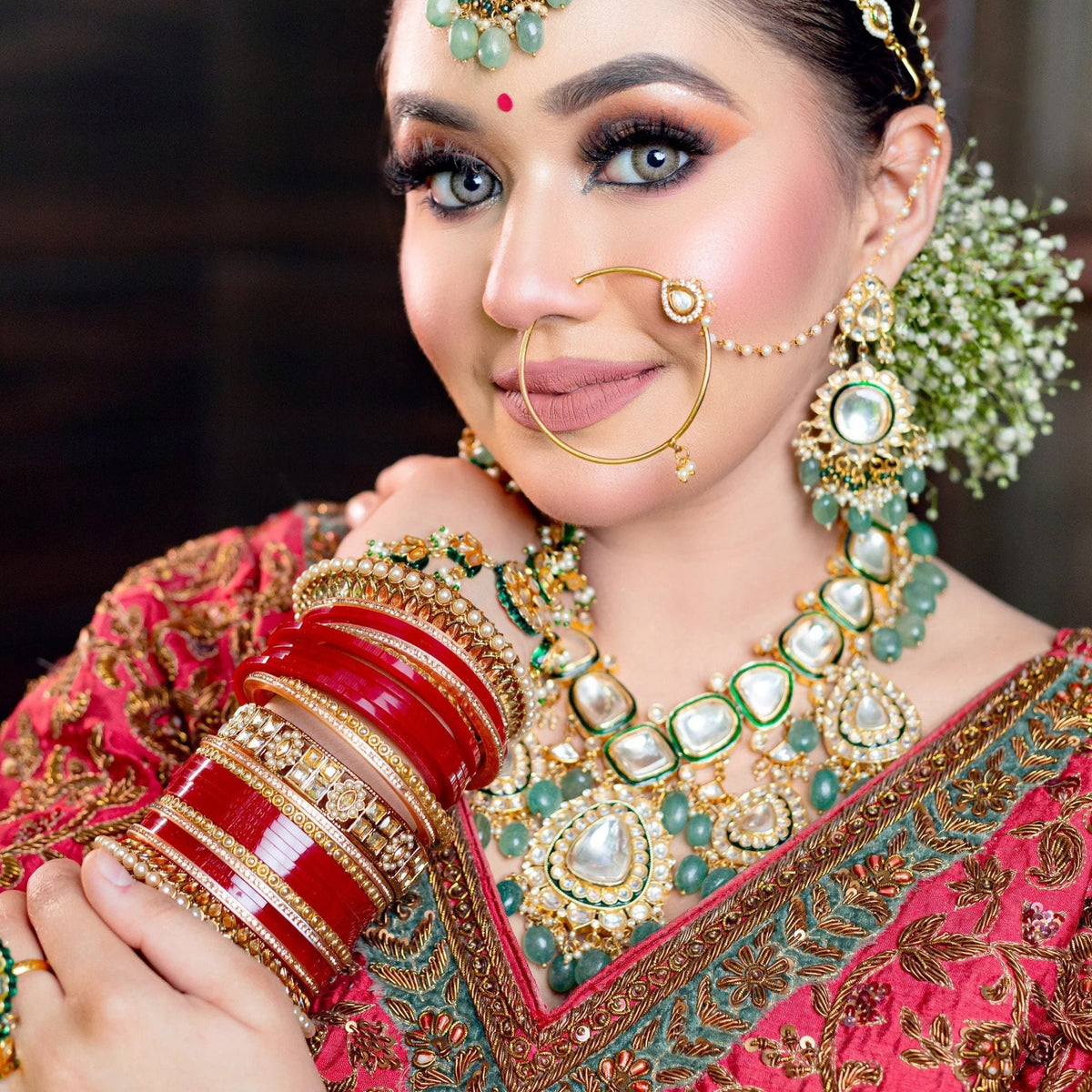 Bridal Punjabi Choora Wedding Wear Red Stone Pacheli Kada for Wedding, Punjabi Choora Indian Wedding Jewelry Chuda Set, Suhag Chuda