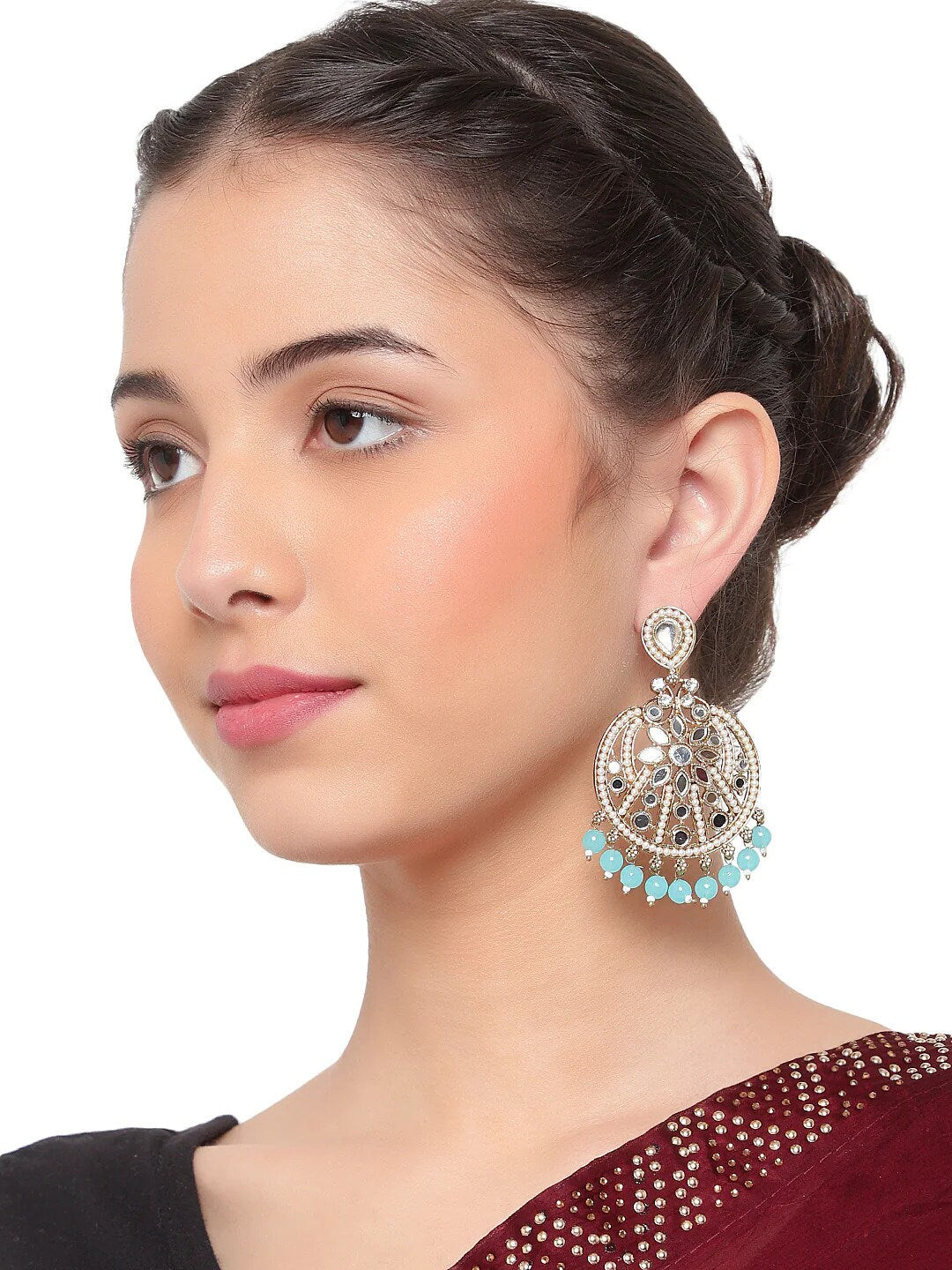 Handmade Meenakari Kundan Mirror Jhumka Earrings, Firozi Kite shape earrings, Indian jewelry Pakistani, Punjabi jewellery, Bridal jewelry
