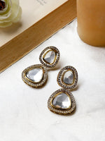 White Gold and Silver Kundan Stud Earring, For Her | Earrings | Studs | Cubic Zirconia