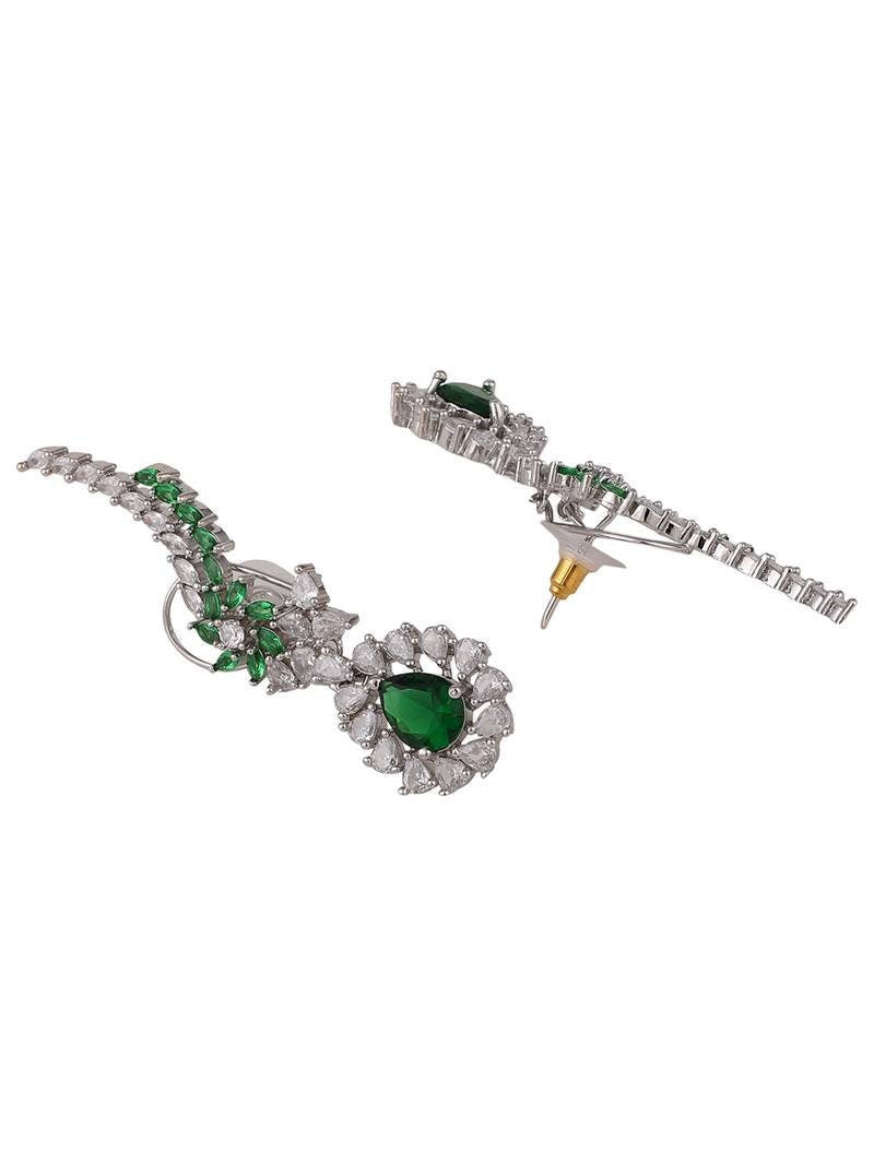 Emerald Green American Diamond CZ Earrings, Statement Earrings, CZ Earrings, Indian jewelry, Sabyasachi Earrings, Indian Bollywood