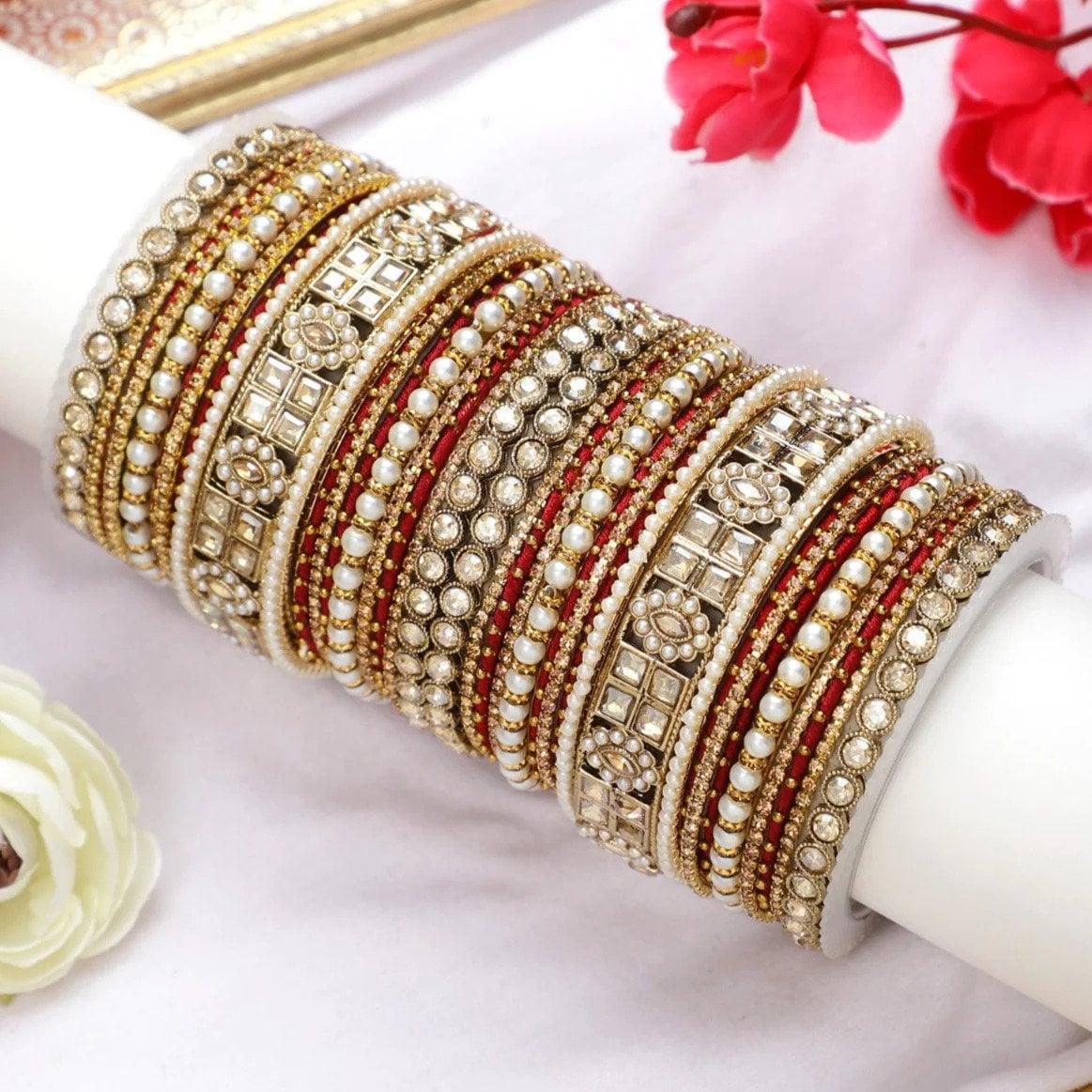 Rich Texture Bangle Set with Silk thread Bangles, Bridal bangles, Bridal Choora Set Wedding Eid Karwachauth Navratri Bollywood Choora
