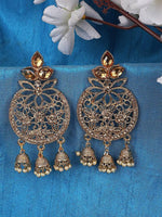 Chandbali, Red Golden Cubic Zirconia 3 Jhumki Chandbali Earring, indian jewellery, zircon, bollywood style, wedding jewellery, Kundan