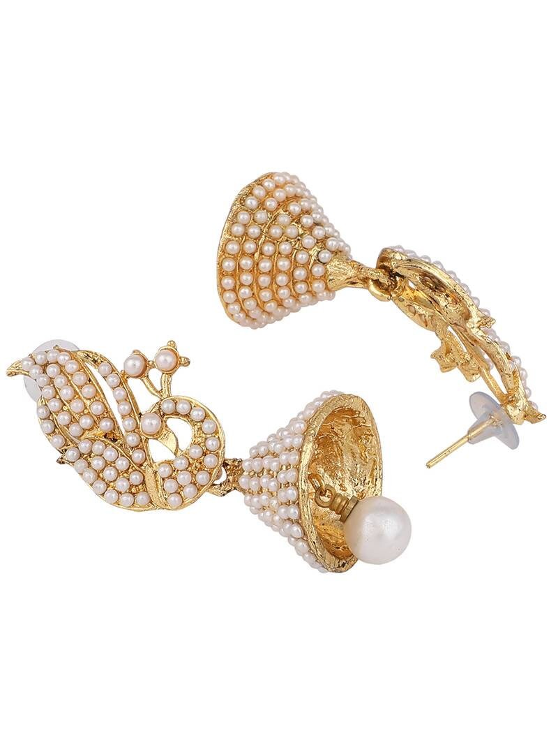 Pearl Jhumka Earrings, Peacock Shape, Pearl drop Earrings, Indian Wedding jewelry, partywear handcrafted designer earrings