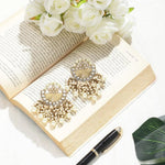 Jhumka earrings pearl Mirror work Chandbali Earring, Statement earrings, chic Bridal earrings, Pearl drop earrings, Mirror Jhumka