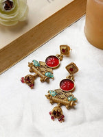 Matte Gold Temple colored stone Earrings, Temple Jewelry, South Indian Earrings, Stud Earrings, Indian Jewelry, Amrapali earrings