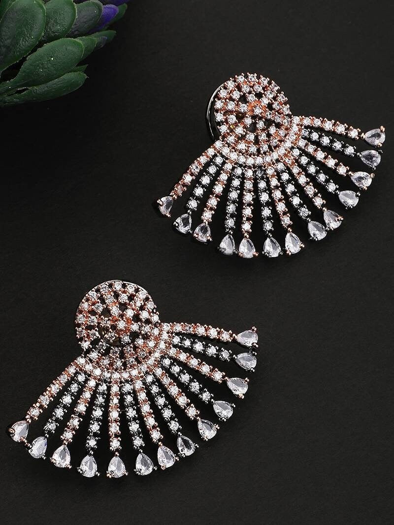 American diamond drop earring, AD and CZ earring, Rhodium plated AD studded oversized earring, Indian Pakistani jewelry, Bollywood