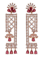Geometric Shaped Floral American Diamond Earring, Silver Earrings, CZ Earrings, Cubic Zirconia, Indian Earrings, Indian Jewelry, Swarovski