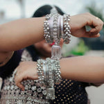 Oxidized Bangle Set With Silver Tassel Bangles, Silver Jhumki Bangles, Fashion Jewelry, Set of 2 bangles, Silver bracelet bangles