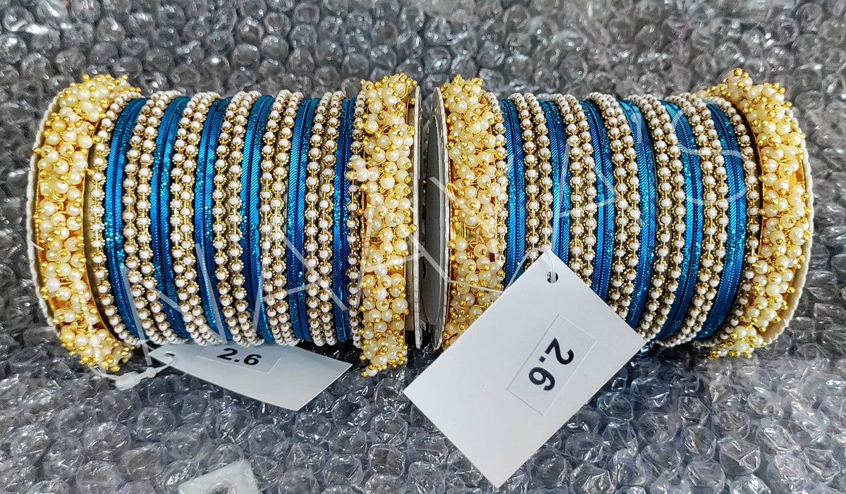 Blue Pearl bangles set with stone work kada, Indian bangles, Wedding jewelry, festive colorful bangles size 2.4/6/8/10