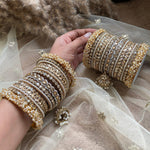 Antique Golden Stone pearl Indian Asian bangles with jhumki, Wedding bangles, Indian jewelry, Bridal bangles, jhumki bangle bracelet