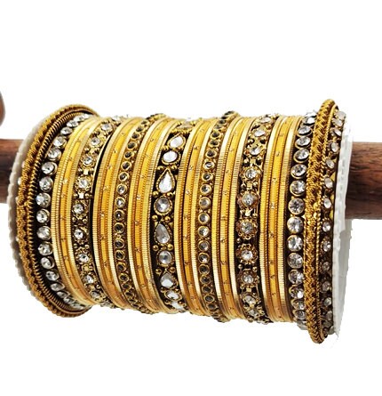 Gold bangles with kadas with stone work , Wedding bangles, Indian Jewelry