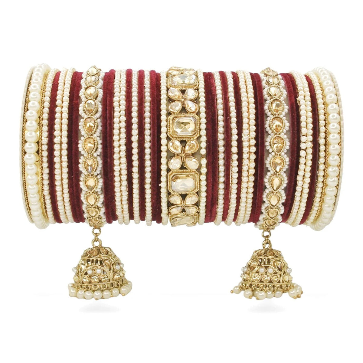 Indian Bangles in Different Colors Pearl Bangles Set with Jhumki Borders, Indian wedding Tassel Bangles Set Woman Jewelry Set