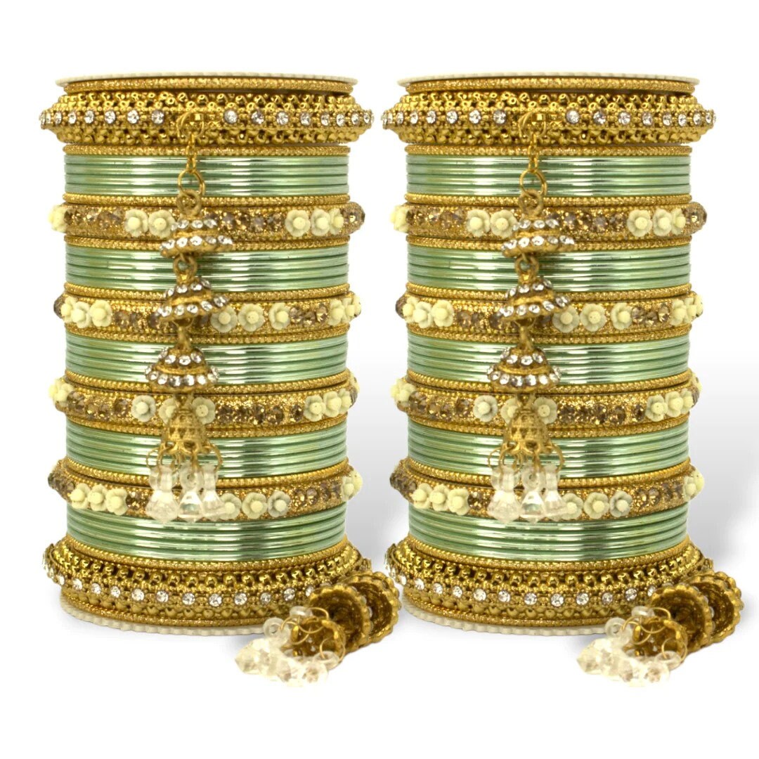 Antique Jhumki Latkan Bangle Set, Indian Bollywood Bangles Jewellery Latkan Jhumka Bracelet Wedding Party Wear Traditional Bangles Set of 2