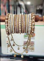 Pearl Crystal Stones Bangle Stack , Heavy Look Bridal Wedding Tassel, Latkan, Ghungroo Dangling Indian Pakistani Bangles
