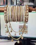 Pearl Crystal Stones Bangle Stack , Heavy Look Bridal Wedding Tassel, Latkan, Ghungroo Dangling Indian Pakistani Bangles