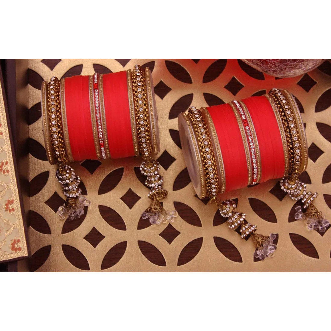 Bridal Bangles Set, Indian Jewelry, Latkan Bangles, Indian wedding bridal chura with latkan/hangings, Wedding Bangles Bracelet Women Jewelry