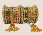 Rajwadi Latkan Peacock Kundan Chuda, Punjabi Chuda, Latkan Chuda, Pakistani Wedding Kundan Work Chura, Rajwadi Hand Painted Kangan Kada