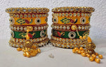 Rajwadi Latkan Peacock Kundan Chuda, Punjabi Chuda, Latkan Chuda, Pakistani Wedding Kundan Work Chura, Rajwadi Hand Painted Kangan Kada