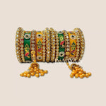 Rajwadi Latkan Peacock Kundan Chuda, Punjabi Chuda, Latkan Chuda, Pakistani Wedding Kundan Work Chura, Rajwadi Hand Painted Kangan Kada